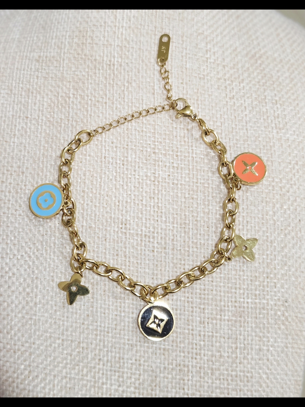 Gold Charm Chain Bracelet with Colorful Enamel Discs